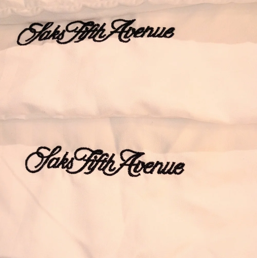 Saks Fifth Avenue Luxury Embroidered  White Stripe Pillowcases  Set of Six